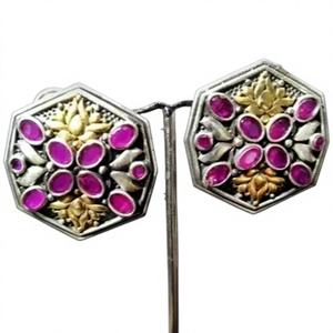 Pendientes de Plata Oxidada con Baño de Oro de 18K y Circonitas, Estilo Hip Hop, Joyería Étnica para Mujer - Product Image 1