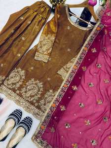 ชุดส่าหรีผ้าไหมปัญจาบปักลายหนักด้วยดิ้นทอง งานปักแบบดั้งเดิมสำหรับงานปาร์ตี้ ชุดปาเตียลาสำหรับผู้หญิง แห้งเร็ว รุ่นปี 2026 สำหรับงานแต่งงาน - Product Image 3