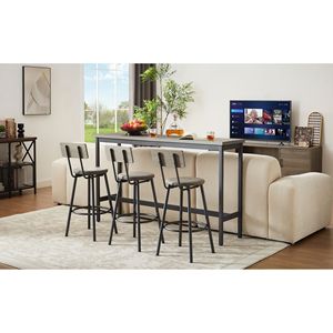 "Home <b>Bar</b> Long <b>Table</b> Set with 3 PU Upholstered Industrial <b>Bar</b> Stools for <b>Kitchen</b> Breakfast Living Room" - Product Image 4
