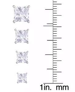 Juego de aretes de circonita cúbica cuadrada chapada en plata fina para mujer, 8 piezas | Macy's - Product Image 3