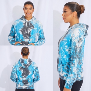 Unisex <b>Blue</b> Charcoal Tie-<b>Dye</b> Breathable Fleece Pullover Hoodie | KhumBro Urban Streetwear Pocket Design <b>Blue</b> Gray White Acid - Product Image 2