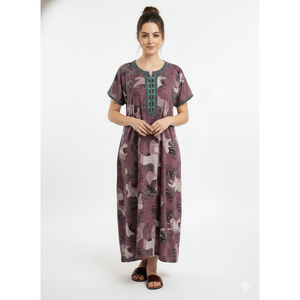 Camisón Largo Estampado Cómodo para Mujer Alpine, Mangas Cortas con Bolsillo Lateral Completo, Ropa de Dormir Suave - Product Image 4