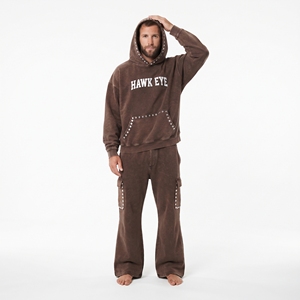 Conjunto Deportivo para Hombre con Capucha, Color Marrón Lavado al Ácido, Sudadera y Pantalón de Manga Larga, Logotipo Frontal Personalizado Bordado, Fabricación al Por Mayor - Product Image 4