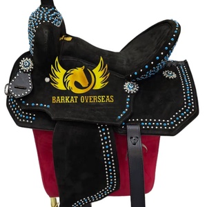 Silla de montar vaquera personalizada con pedrería turquesa para espectáculos ecuestres y carreras de barriles, equipo portátil para equitación. - Product Image 1