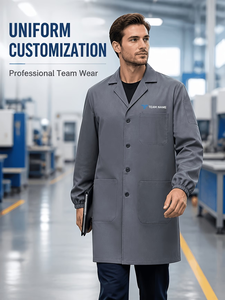Custom Gray Work Coat Long Sleeve Utility Jacket Front Logo Placement Protective Unisex Factory Workshop Uniform Made Bangladesh - Product Image 2
