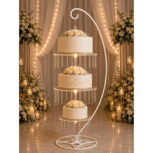 Elegant White Metal <b>Cake</b> <b>Stand</b> with Crystal Drapes Multi Layer Wedding <b>Cake</b> Display Reusable Design - Product Image 5