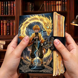 Diario de Cuero Hecho a Mano Inspirado en el Anime, Cuaderno Guerrero Relámpago Dragón Dorado, Diario de Arte Fantástico, Libro de Regalo - Product Image 3