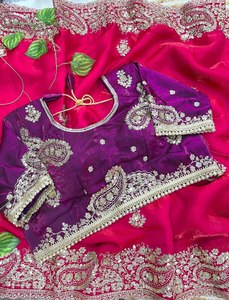 Imperial Elegance Fendy <b>Satin</b> Embroidery Designer Saree Sequence Work Heavy Border Butti Stitched <b>Blouse</b> Wrinkle Free Quick Dry - Product Image 3