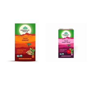 Organic India Tulsi Gingembre 25 sachets (1 sachet x 1,74g chacun) Organic India Tulsi Rose Douce 18 sachets de thé - Product Image 1