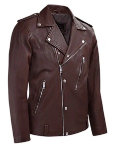 Chaqueta de cuero estilo motero Beast Burgundy - Product Image 2