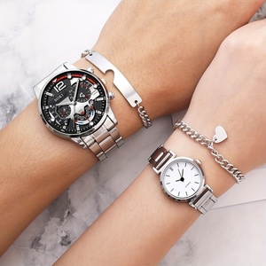 NW1476 Couple Black and White Round Dial Stainless Steel Quartz Wrist Watch - Product Image 4
