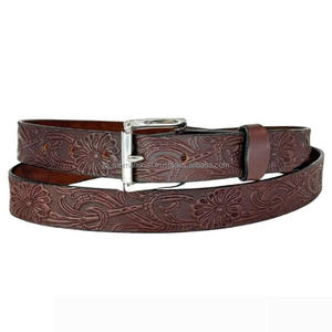 Cinturón de herramientas de cuero occidental de moda para hombre con relieve Floral tallado a mano duradero con pasador de rodillo conjunto de hebilla de plata mate - Product Image 1