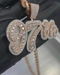 Pendentif Bling Hip Hop Rapper en Argent 925, Bijou Personnalisé avec Logo Lettre Nom en Moissanite VVS, Pendentif Plaqué Or en Argent 925 - Product Image 6