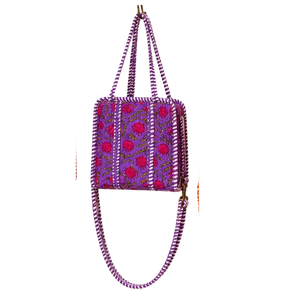 Bolso Bandolera Morado con Estampado Floral Boho, Estampado Jaipur, Cierre de Cremallera, Correa Ajustable, para Uso Diario en Todas las Estaciones, Ecológico - Product Image 1