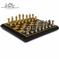 Ensemble de pièces d'échecs de luxe en laiton avec coffret de rangement en bois, figurines d'échecs en métal doré et argenté, collection de jeu de stratégie royale