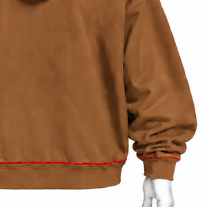 Sweat-shirt à capuche décontracté surdimensionné marron camel avec broderie florale décorative et poche kangourou pour l'hiver - Product Image 6