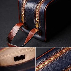 Bolsa de Viaje de Cuero Genuino al por Mayor, Neceser de Maquillaje con Cremallera, Bolsas Cosméticas para Mujer, Bolsa de Aseo para Hombre, Organizador de Viaje - Product Image 4