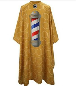 Bata de Barbero Impermeable de Poliéster Amarillo Oscuro Estilo Barberpole con Detección de Agujas y Fusión sin Costuras Unisex - Product Image 1