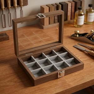 Walnut Wood Hanging Jewelry <b>Box</b> with Glass Lid Ring Organizer Tray Multi-Compartment Storage Case Elegant Jewelry Display Gift - Product Image 5