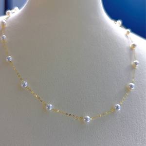 Collar de cadena de perlas de agua dulce de 4-5 mm, ajustable, plata S925, colgante de perlas casi redondas, luz fuerte, defectos naturales, luz casi fuerte - Product Image 1