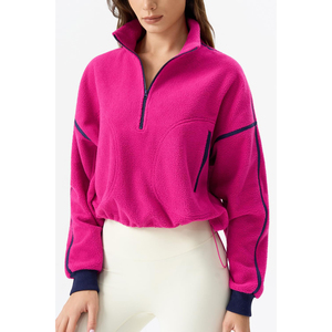 Sudadera Oversize de Forro Polar Rosa Transpirable con Media Cremallera para Mujer, Cuello Alto y Hombros Caídos, Manga Larga, Invierno/Otoño 2026 al por Mayor - Product Image 4