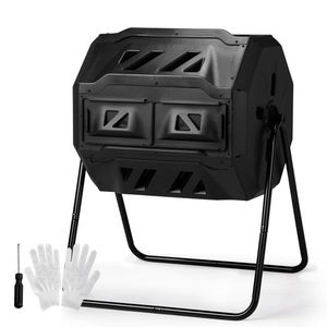 Composter a Doppia Camera da Esterno Nero da 42 Galloni, Aeratore Rotante a Doppio Lato per Compostaggio - Product Image 1