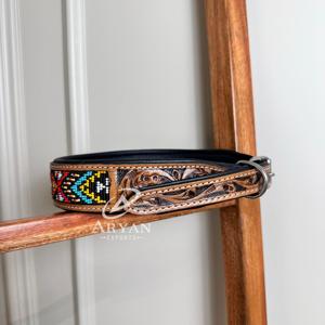 Collar de perro de lujo de cuero con múltiples cuentas de estilo occidental hecho a mano Real, Collar de mascota personalizado ajustable duradero acolchado de cuero genuino - Product Image 1