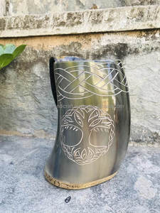Mug en corne de buffle fait main, forme naturelle, thème animal sculpté, objet d'art de collection, artisanat buraq - Product Image 3