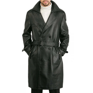 Manteau en cuir véritable écologique de haute qualité, coupe-vent, respirant, imperméable, avec logo sur le devant et col roulé pour homme - Product Image 6