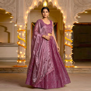 Lehenga Choli en Twill à Texture Douce avec Dupatta Élégant Drapé pour Femme – Idéal pour Fêtes, Mariages, Bals de Promo – Longueur Ras du Sol, Séchage Rapide - Product Image 3