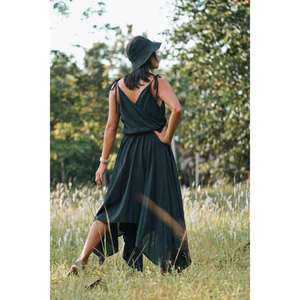 Vestido Maxi Boho Personalizado para Mujer, Color a Elección, Manga Larga, Dobladillo Asimétrico, Cintura Natural, Lavable, 100% Algodón, Ropa Casual de Verano para Vacaciones - Product Image 4