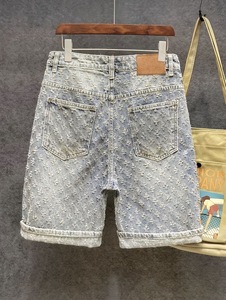 Chrome Heart <b>Men's</b> Mid Waist Stonewashed Denim <b>Shorts</b> Patchwork Embroidery Casual Button Fly Woven Cotton Breathable - Product Image 4