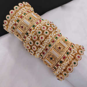 Openable Bangles <b>Set</b> 10573840 with <b>Gold</b> Plated Pota Stone and Pearls Fine <b>Jewelry</b> <b>Set</b> - Product Image 1