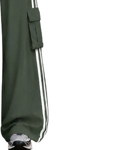 Pantalon de survêtement cargo large respirant en toile vert olive pour homme, taille mi-haute avec cordon de serrage, poches latérales, style streetwear décontracté - Product Image 4