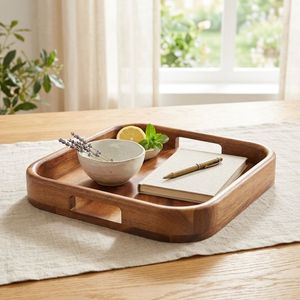Bandeja de Servir Cuadrada de Madera de Acacia Pulida, Moderna y Desechable, con Asas, para Fiestas, de Natural House - Product Image 3