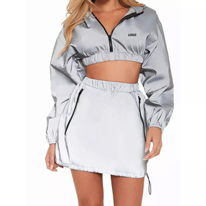 Conjunto Deportivo para Mujer, Top Corto con Falda con Cordón, Manga Larga, Poliéster Ligero, Ropa de Verano, Color Sólido, Secado Rápido - Product Image 1
