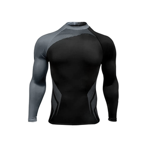Customized logo rash guards MMA <b>compression</b> <b>shirts</b> <b>Men</b> Full Sleeve <b>Compression</b> Rash Guard Black Gray Quick Dry Polyester Spandex - Product Image 1