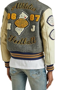 Chaqueta Varsity Gris para Hombre Winfield con Parches Bordados y Diseño de Letra A, Estilo Preppy, Ropa de Otoño - Product Image 3