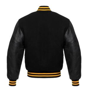 Veste universitaire unisexe noire avec manches en cuir PU, coupe-vent en tissu de laine, col montant, fermeture à boutons recouverts, vêtement décontracté pour l'hiver - Product Image 5