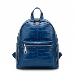 Zarina Wear Womens Navy Pebbled Leather <b>Backpack</b> Water Resistant Custom Brand Gold Hardware Front Zip Pocket | OEM/ODM - Product Image 1