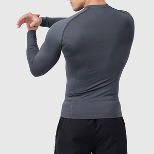 Haut de compression sans couture à manches longues pour homme, séchage rapide, en Spandex et Polyester, pour le sport, gris - Product Image 2