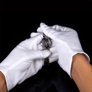 Gants de nettoyage de bijoux en coton blanc texturé, taille M, avec logo personnalisé imprimé directement en usine, référence CS004, fabriqués en Chine - Product Image 4