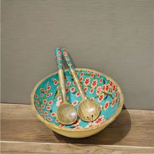 Service de vaisselle en bois de manguier imprimé en émail personnalisé, saladier en résine noir et blanc Vaisselle brune Bols d'ustensiles de cuisine - Product Image 1