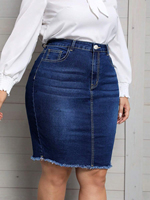 Tendance 2026 HSI Jupe en jean tricotée décontractée pour femme, style crop top, avec ceinture boutonnée, délavage usé, 100% unie, Printemps-Été-Automne