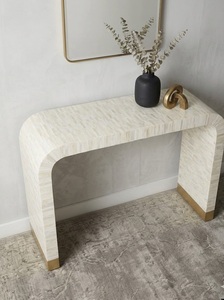 Mesa Consola Moderna con Incrustaciones de Hueso, Mesa de Entrada Blanca, Mesa de Sofá con Tapa de Madera Curvada, Muebles para Pasillo y Dormitorio - Product Image 3