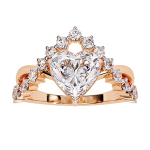 Excelente Anillo de Diamante Cultivado en Laboratorio de 2 Quilates con Corte Corazón, Piedras Laterales Redondas, Oro Sólido de 14K, Joyería Fina Romántica, Diseño Personalizado, Regalo - Product Image 1