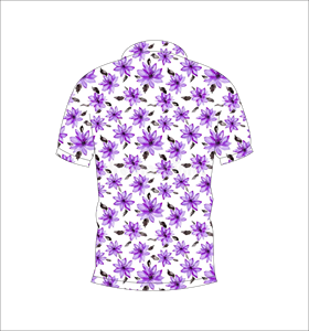 เสื้อโปโลสีม่วงลายดอกไม้แบบกำหนดเอง แขนสั้น สวมใส่สบาย ระบายอากาศได้ดี เหมาะสำหรับกอล์ฟ แฟชั่นเสื้อผ้า - Product Image 2