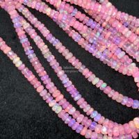 Perles facettées en opale rose naturelle d'Éthiopie, 4-5 mm, opale de feu Welo, pierre précieuse, brin de 16 pouces pour la fabrication de bijoux en gros