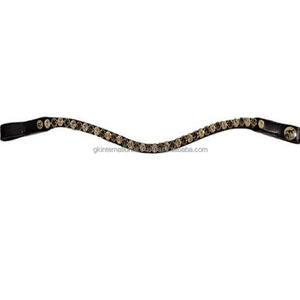 Bande de front de cheval en cuir fait à la main avec la forme incurvée de vague et fabricant de cristaux Bling noirs Design personnalisé dans toutes les tailles - Product Image 3