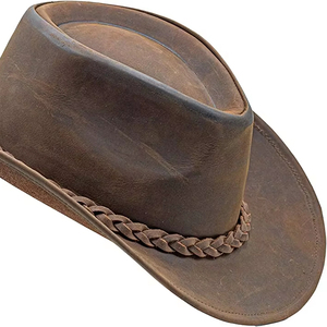 Chapeau de cowboy formel personnalisé avec logo en relief, en cuir de veau marron, écologique, léger, pour l'hiver, les voyages, les sports, fait main, unisexe - Product Image 2